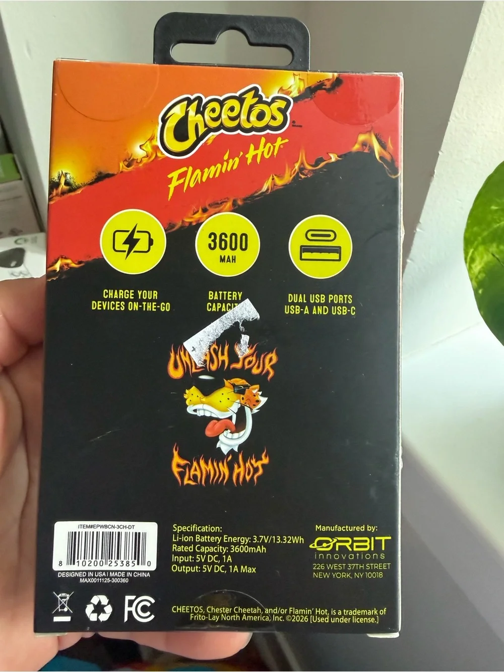 Flamin' Hot Black Portable Charger Power Bank - 3600mAh